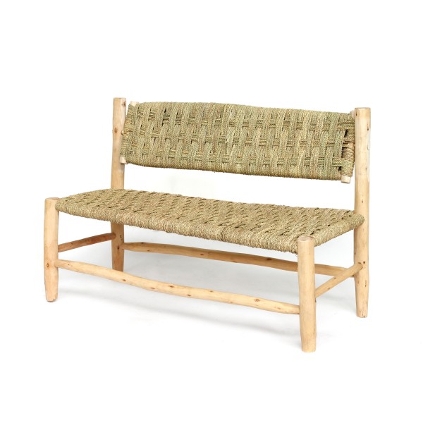 Holzbank 2-Sitzer mit Palmgrasgeflecht, B 120 cm, H 80 cm, L 50 cm
