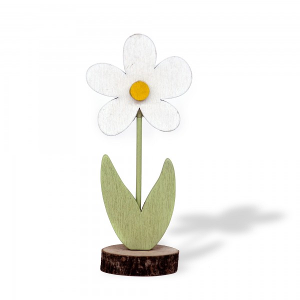 Figur 'Blume' aus Holz, grün, weiß, H 17 cm, B 7,5 cm, T 5 cm