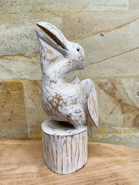 Holzskulptur 'Pelikan' weiß, H 30 cm, B 12 cm, L 10 cm