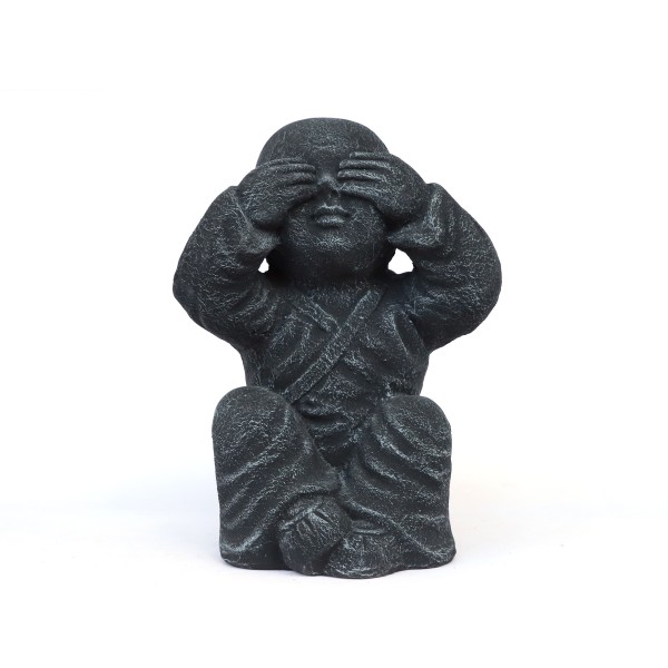 Zementfigur 'Shaolin Mönch - nichts sehen', H 38 cm, B 29 cm, T 24 cm