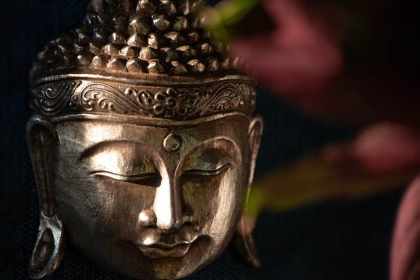 Buddha Maske antik gold, H 20 cm, B 16 cm, L 9 cm