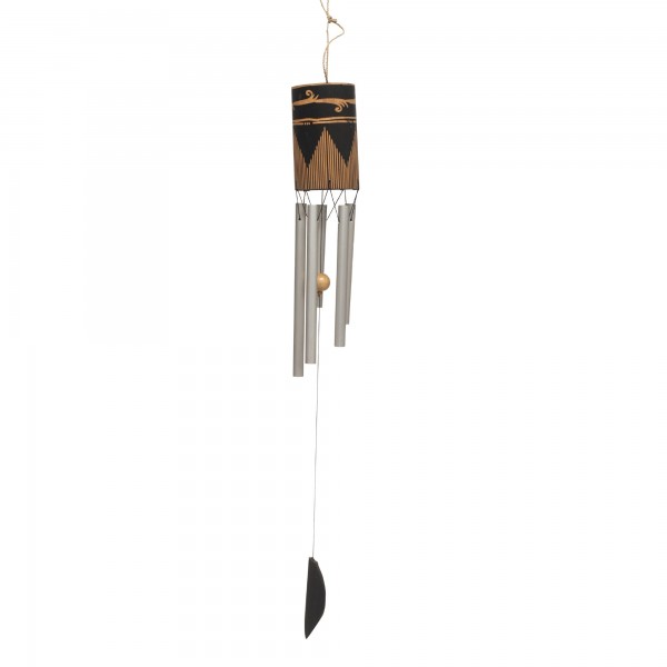 Handgefertigtes Windspiel 'Zylinder', aus Bambus und Aluminium, L 35 cm