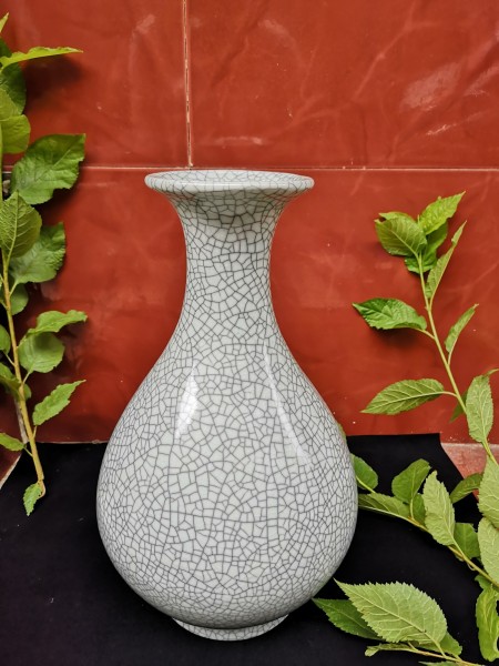 Keramikvase 'Craquelé' glasiert, grau, Ø 21 cm, H 34 cm