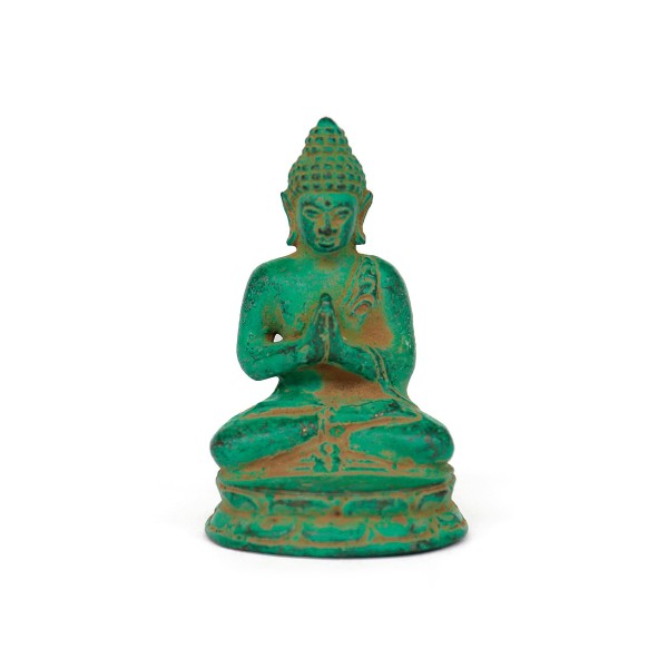 Buddha aus Bronze, grün, H 7 cm, B 4 cm, L 4 cm
