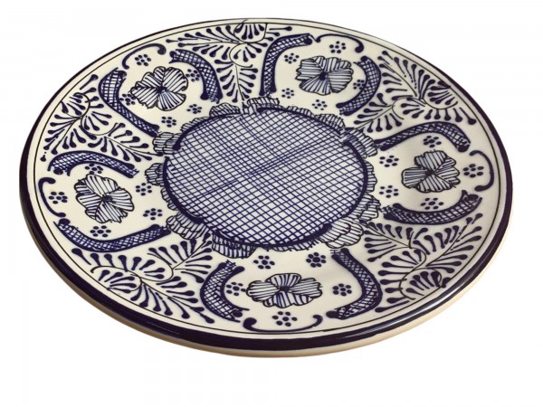 Keramik-Teller rund, weiß-blau, Ø 25 cm, H 3 cm