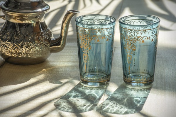 Teeglas, hellblau, H 8,5 cm, Ø 5 cm