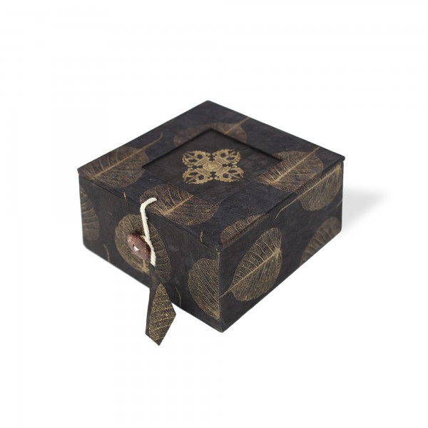 Lokta Box Peepal Vajra, schwarz, T 11 cm, B 11 cm, H 5,5 cm