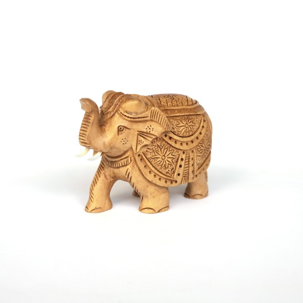 Elefant mit Satteldecke 'Stern' M, natur, B 10,8 cm, H 7,5 cm, T 5,3 cm