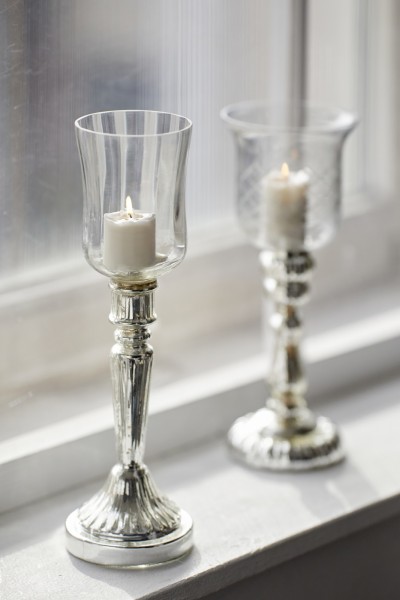 Windlicht 'Tajo', Glas, silbern, Ø 9 cm, H 32 cm