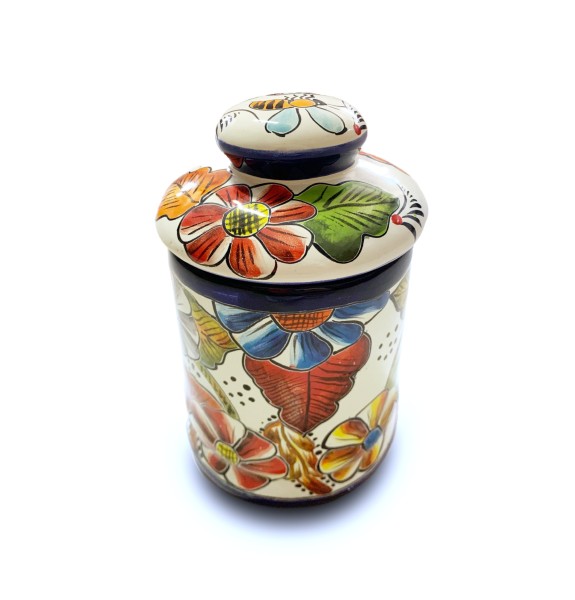 Keramik-Dose mit Deckel, handbemalt, Ø 12 cm, H 22 cm