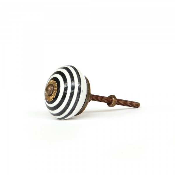 Keramik-Knauf 'Spirale', schwarz-weiß, Ø 3,5 cm, L 2,5 cm