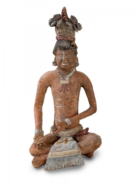 Terrakotta-Figur 'Maya', III, sitzend, handbemalt, L 12 cm, B 12 cm, H 26 cm