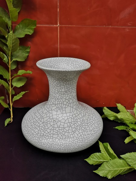 Keramikvase 'Craquelé' matt, grau, Ø 24 cm, H 23 cm