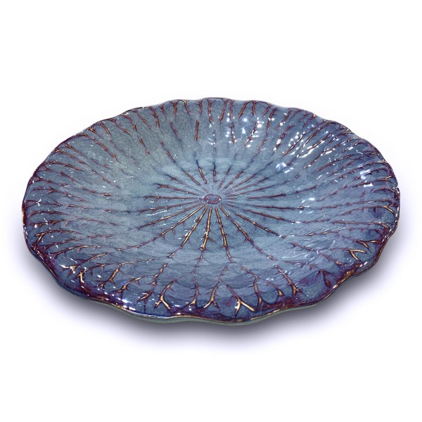 Servierplatte aus Keramik 'Lotusblatt', blau, Ø 28 cm, H 4 cm