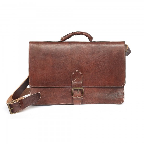 Messengertasche mit Schnalle und Griff, braun, T 30 cm, B 10 cm, H 52 cm