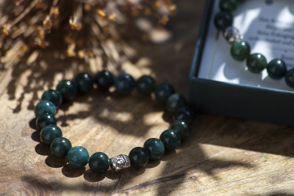 Armband 'Achat', Achat-Perlen und Sterlingsilber in Geschenkbox