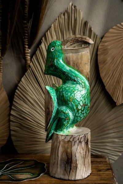 Pelikan-Skulptur grün, H 40 cm, B 14 cm, L 14 cm