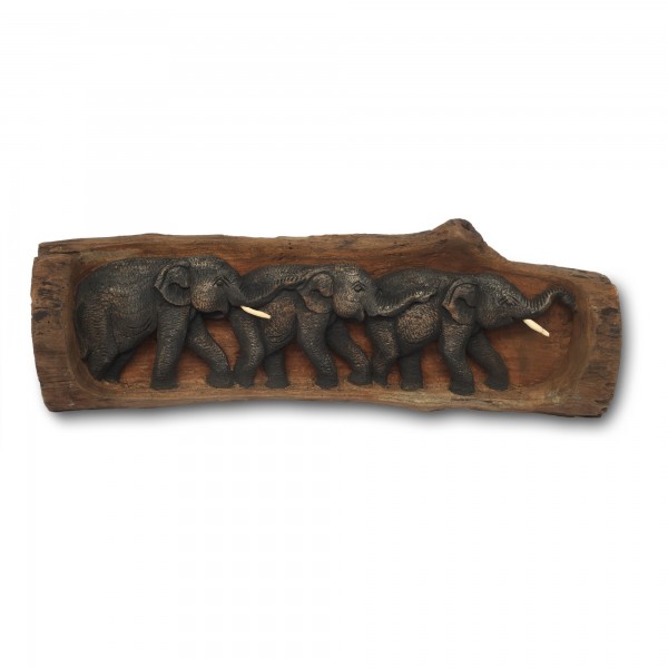 Schnitzrelief '3 Elefanten', Teak, B ca. 45 cm