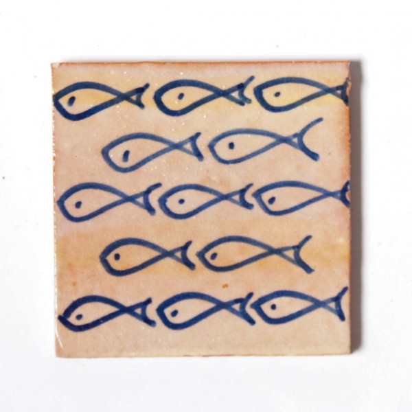 Fliese "poissons jaunes", blau/beige, L 10 cm, B 10 cm, H 1cm