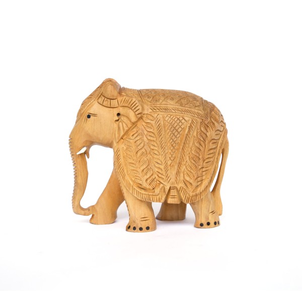 Elefant mit geschnitzter Satteldecke, natur, B 14 cm, H 12 cm, T 7 cm