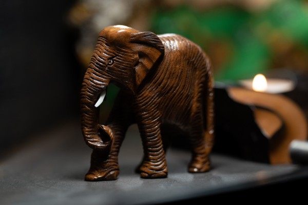 Elefant aus Holz, braun, H 7 cm, B 8 cm, T 3 cm