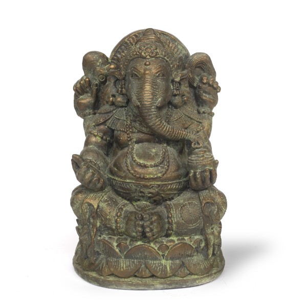 Zement-Statue 'Ganesha betend', antik gold, H 32 cm, B 20 cm, L 17 cm