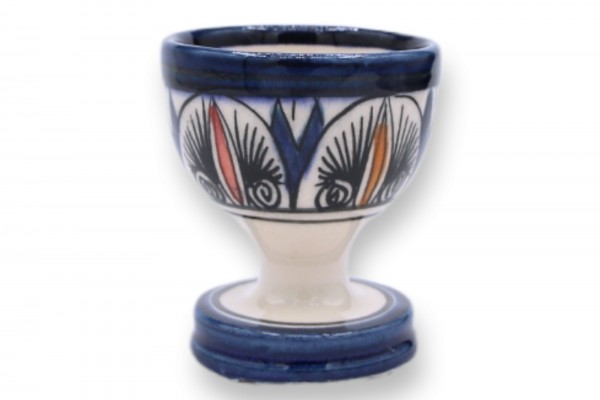 Keramik-Eierbecher, weiß, blau, Ø 5 cm, H 7 cm