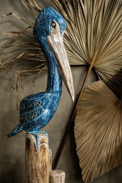 Pelikan-Skulptur blau, H 100 cm, B 25 cm, L 20 cm