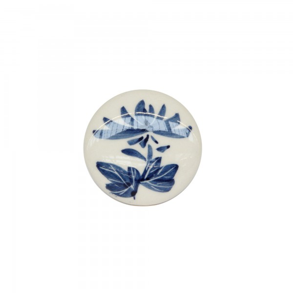 Keramik-Knauf 'blaue Blumen', weiß, blau, T 4 cm, B 4 cm, H 2,5 cm