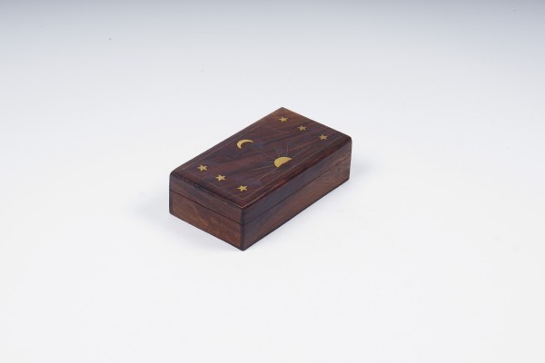 Holz-Schatulle mit Messingintarsien M, braun, gold, B 16,5 cm, L 9 cm, H 5 cm