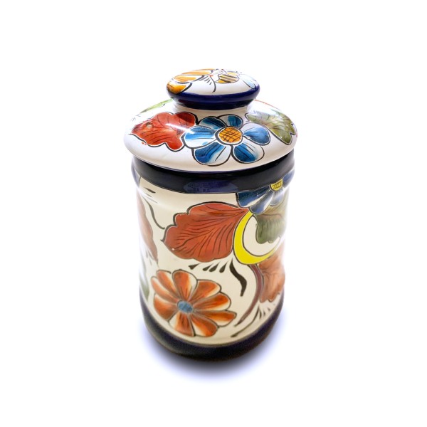 Keramik-Dose mit Deckel, handbemalt, Ø 12 cm, H 26 cm