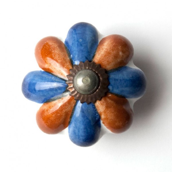 Türknauf 'Blume', braun/blau, Ø 4,5 cm