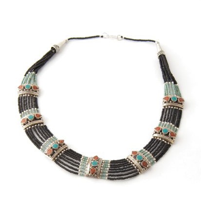 Halskette "Onyx", handgefertigt in Nepal, L 48 cm