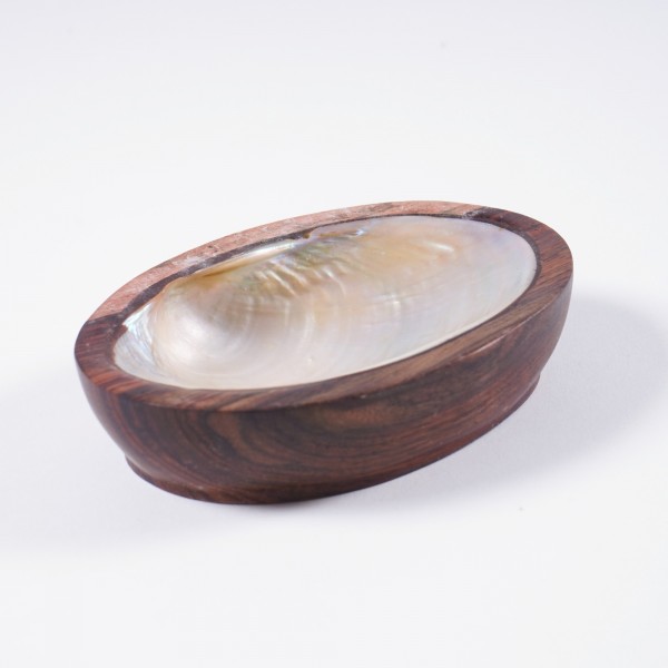 Holzschale "Boot", braun/silber, L 9 cm, B 14 cm, H 3 cm