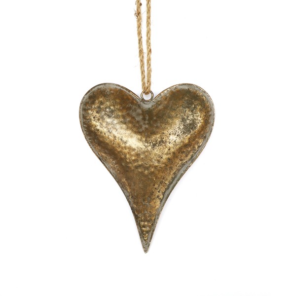 Anhänger 'Herz' aus Metall, antik gold, H 21 cm, B 16,5 cm, L 4,5 cm