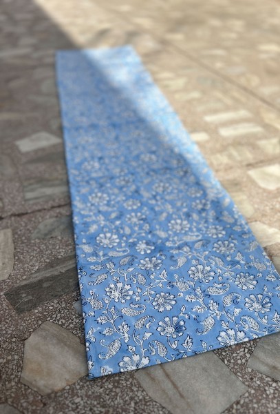 Tischläufer blau-weiß, Blockprint, L 150 cm, B 30 cm