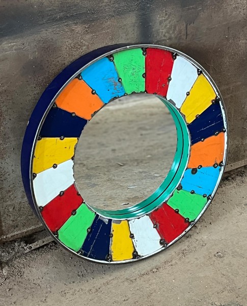 Spiegel 'Cuba' aus Ölfässern, multicolor, Ø 58 cm, L 8 cm