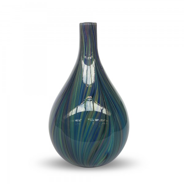Glasvase 'Rainbow' flaschenförmig, blaugrün, Ø 17 cm, H 31 cm