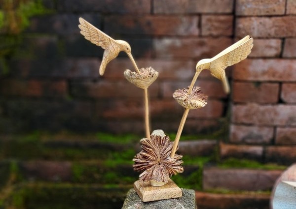 Holzskulptur 'Kolibris', natur, B 20-30 cm, H 20-30 cm, T 12 cm