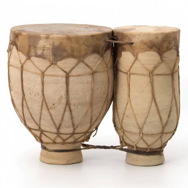 Ton-Trommel 'Tata', marokkanische 2er-Trommel, natur, H 25 cm