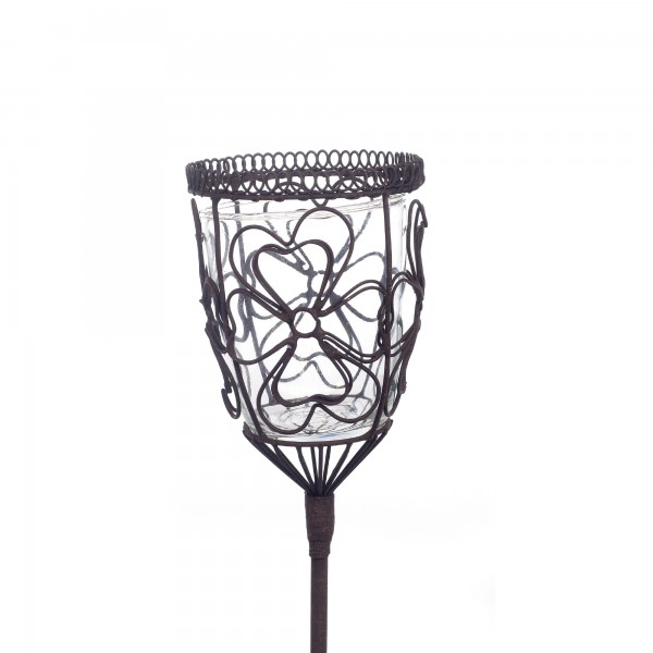 Steckeisen 'Chateauroi', mit Teelichthalter aus Draht und Glaseinsatz, antik-braun, H 95 cm
