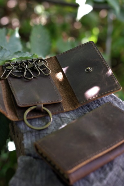 Schlüsseletui aus Leder, braun, L 10 cm, B 7 cm