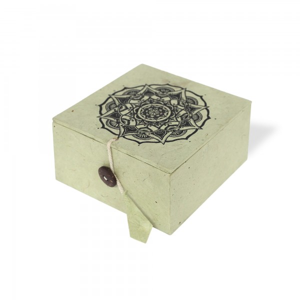 Lokta Box Mandala, weiß, schwarz, T 11 cm, B 11 cm, H 5,5 cm