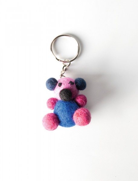 Schlüsselanhänger 'Panda Bär', pink, aus 100% Schafwolle
