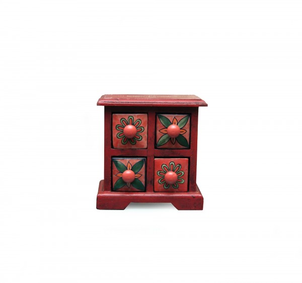 Schubladentruhe klein, 4 Keramik-Schübe, rot, B 18 cm, H 18 cm, T 10 cm