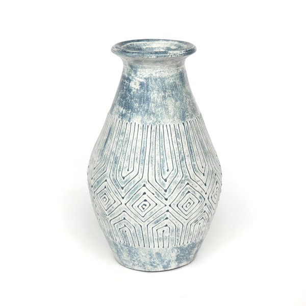 Toraja-Vase, weiß, blau, Ø 20 cm, H 34 cm