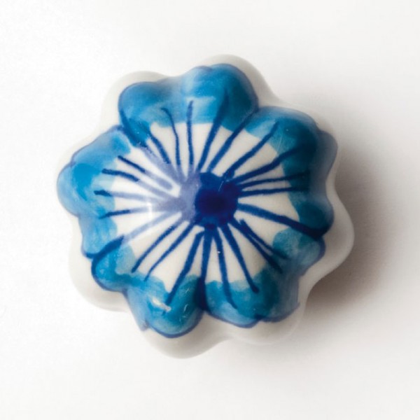 Türknauf "Blume", weiß/blau, Ø 5,5 cm