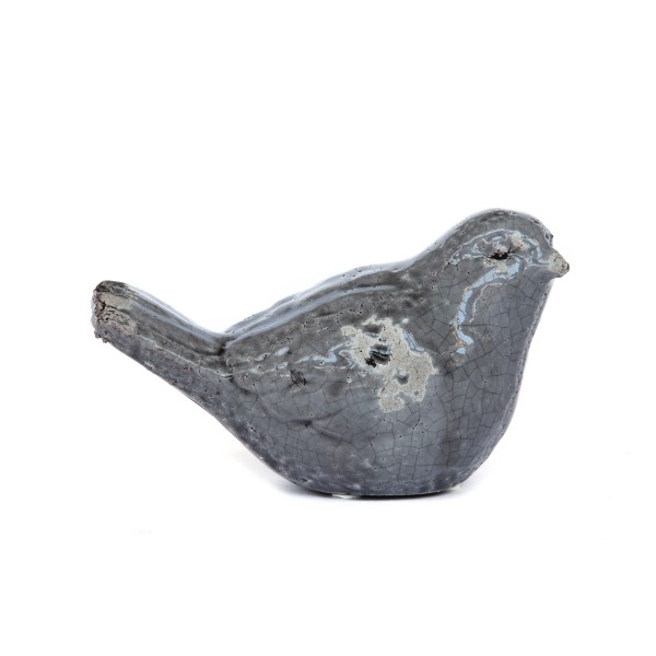 Keramik Vogel grau, B 15,5 cm, L 8,5 cm, H 8,5 cm