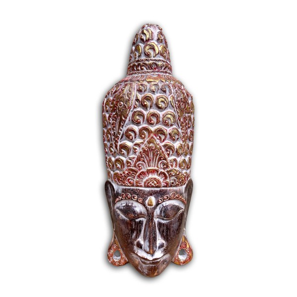 Maske 'Buddha', braun, rot, gold, H 50 cm, B 19 cm, L 8 cm