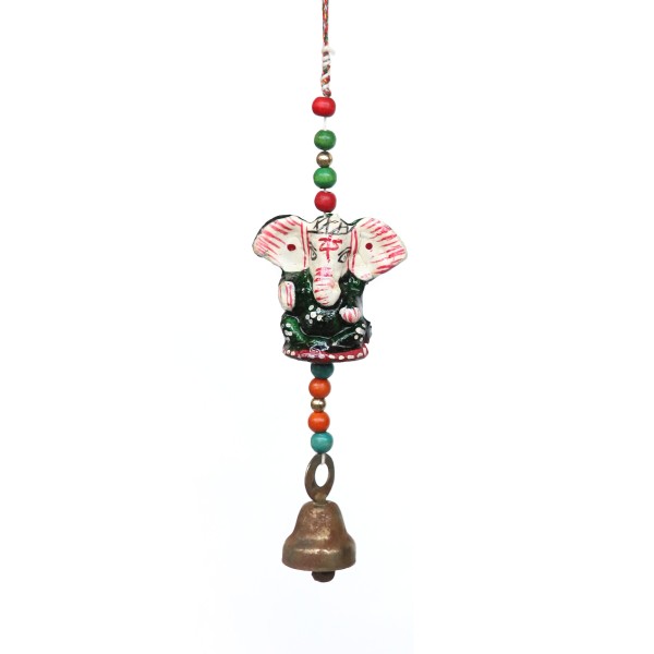 Anhänger 'Ganesh' grün mit Glocke, H 15 cm, B 5 cm